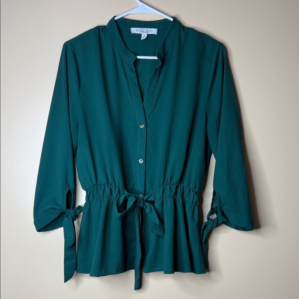 Teal Tie-Waist Blouse